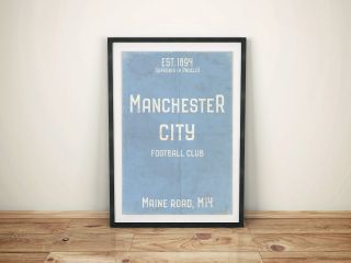 Maine Road Man City Fc White A4 Picture Art Poster Retro Vintage Style Print
