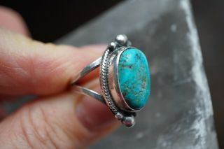 Vintage Navajo Cortez H Signed Sterling Silver Turquoise Ring Size 6