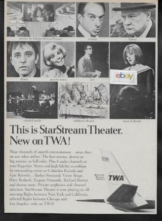 Twa Trans World Airlines Boeing 707 Starstream Theatre Streisand/day/ Burton Ad