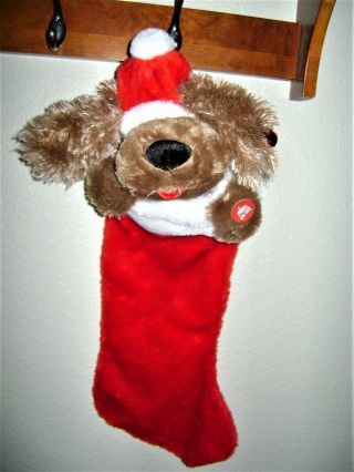 Vintage Dan Dee Animated Musical Plush Dog Christmas Stocking With Bells 24 "