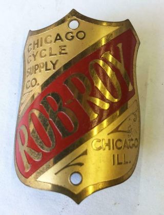 Vintage Nos Rob - Roy Bicycle Head Badge Tag Chicago Ill Beryllium