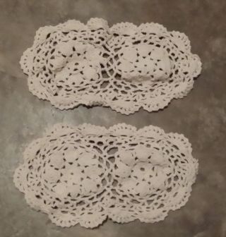 2 Vintage Hand Crochet Off White Oval Doilie