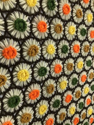 Vtg Handmade Crochet Throw Blanket Afghan Yellow Green 3d Daisy Flowers