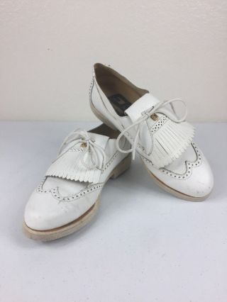 Vtg Footjoy Golf Shoes White Solid Womens Sz 6m Leather Classic Look