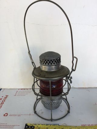 Old Vintage Southern Railway Adlake - Kero Railroad Lantern Red Fresnel Globe Lamp