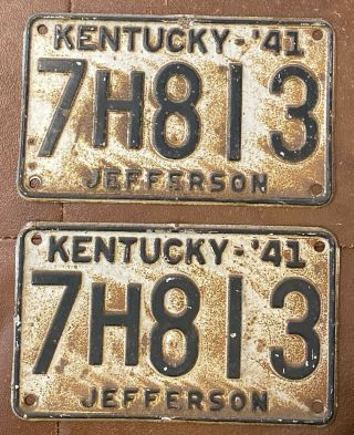 Kentucky 1941 Jefferson County License Plate Pair 7h813
