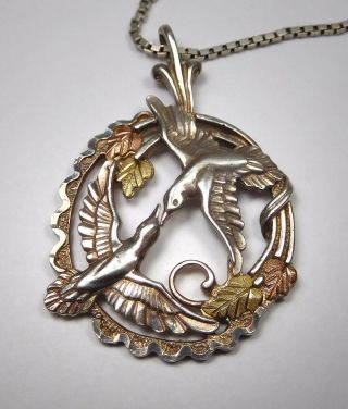Vintage C.  Co.  Pierced Sterling/ Copper/ 12k Gold Love Birds Pendant Necklace