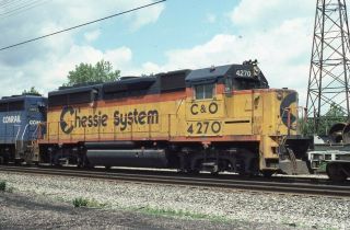 Chessie System C&o Railroad Locomotive Utica Ny 1985 Photo Slide