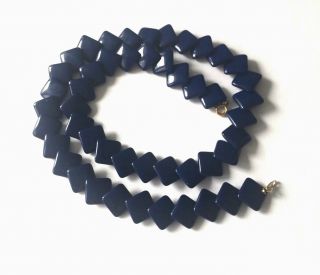 Vintage Trifari Signed Blue Diamond Shaped Plastic Beaded Necklace 19 "