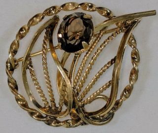 Winard 12k Gf Gold Filled Pin With Topaz Stone Brooch Vintage