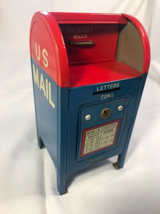 Vintage U.  S.  Mail Red/blue Mailbox 7 1/2 " Metal Coin Bank