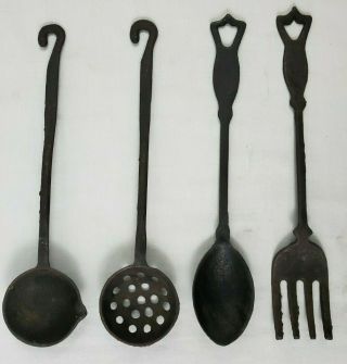 Vintage 4 Pc Cast Iron Set Of Cooking Utensils Hand Cast Made In Taiwan