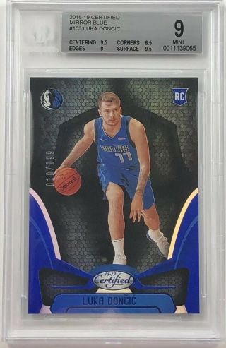 2018 - 19 Certified Luka Doncic Rookie Blue Mirror Refractor /199 Graded Bgs 9