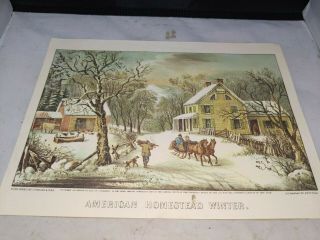 Vintage Currier & Ives " American Homestead Winter " 11 " X 8 " Print