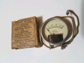 Vintage Glass Pocket Meter Dc Voltage Pocket Volt - Ammeter