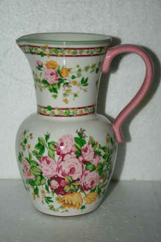 Vintage Multicolored Floral Ceramic Pitcher Vase