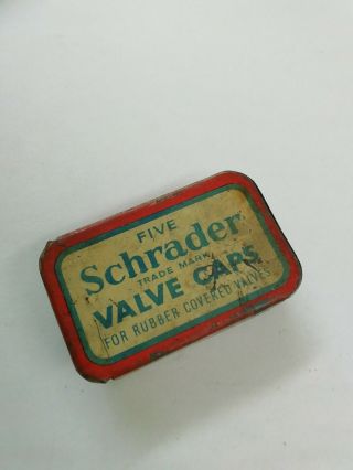Vintage Five Schrader Valve Caps In Tin