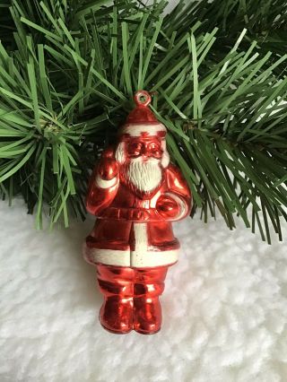 Vintage Metallic Red Santa Ornament Hard Plastic D14