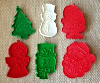 6 Vintage Hallmark Plastic Christmas Cookie Cutters Santa Snowman Angel Tree