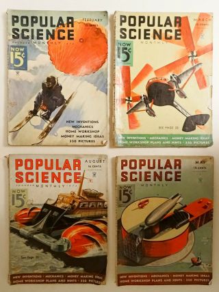 Four Vintage Magazines - Popular Science - February,  March,  May & August 1935