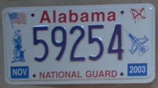 Alabama 2003 National Guard License Plate.