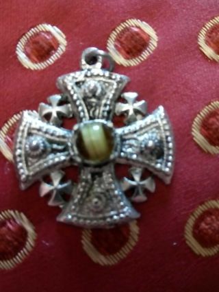 Vintage Jewellery Maltese Cross Pendant With Tiger 