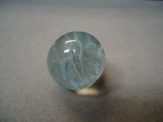 Vintage German Clear Light Blue Base & White Wire Pull Marble,  13/16