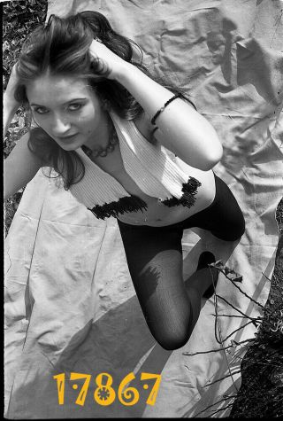 Sexy Girl W Eyes Wearing Black Nylon Stockings,  1960’s Vintage Negative