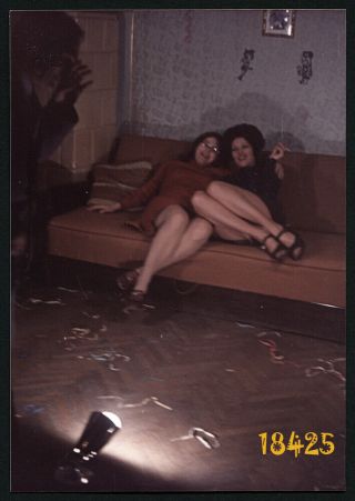 Sexy Girls In Strange Light,  Cigarette,  Party,  Legs,  Mini Skirt Vintage Photogra