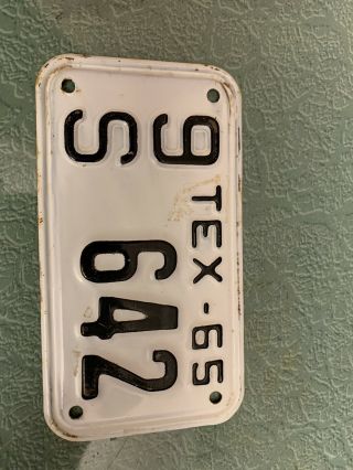 1965 Texas Motorcycle Licsense Plate A Few Scratches,  Minor Rust.