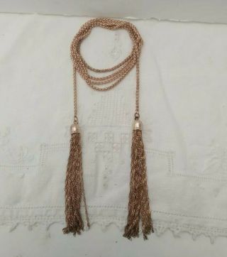 Chic Vintage 1970s Rose Gold Chain Tassel Necklace Boho Curb Rope Unusual