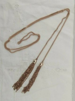 Chic Vintage 1970s Rose Gold Chain TASSEL Necklace Boho Curb Rope Unusual 2