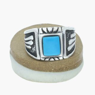 Southwestern / Sterling Silver Vintage Turquoise Cigar Band / Ring 7.  75 (11g)