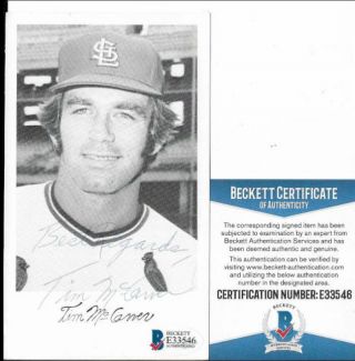 Tim Mccarver St.  Louis Cardinals Signed Auto Photo Post Card Beckett E33546