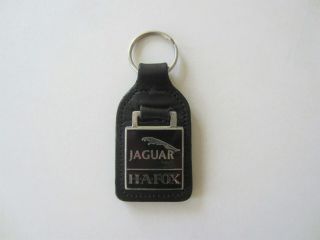 Vintage Jaguar H.  A.  Fox Guildford Black Leather Enamel Keyring Keyfob
