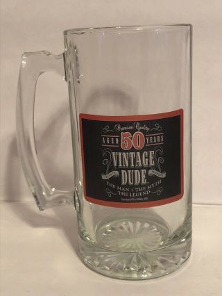 Vintage Dude Aged 50 Years Glass Beer Stein Fiftieth 50th Birthday Party