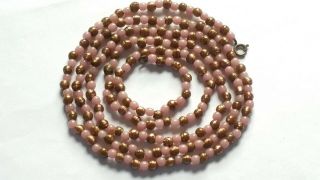 Czech Vintage Art Deco Long Pink And Aventurine Glass Bead Necklace