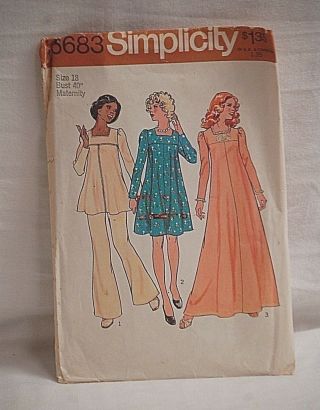 Vintage 1974 Simplicity Sewing Pattern 6683 Maternity Dress Top Pants Sizes 18