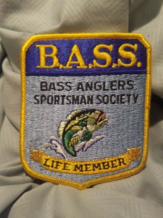 Vintage B.  A.  S.  S Bass Anglers Sportsman Society Patch Life Member 3.  5 " W 4 " H