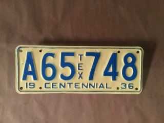 Vintage 1936 Texas License Plate Centennial Repaint