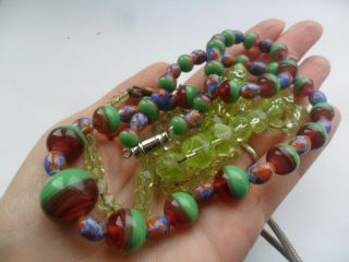 Vintage Jewellery Art Deco Glass Beads Necklaces Bi Colour,  Uranium Restring