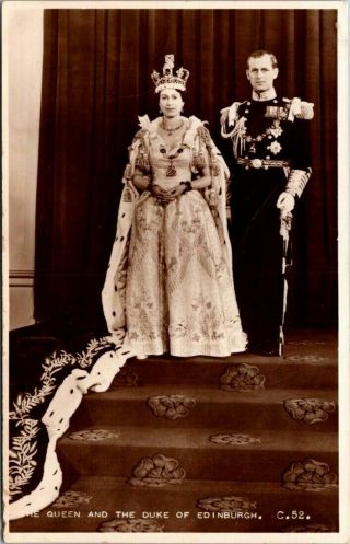 Vintage Postcard Rppc Royal Family Coronation Queen Elizabeth Duke 1953