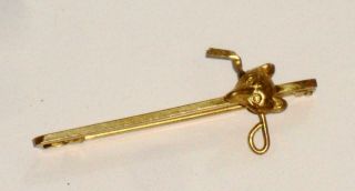 Rare Antique Vintage Fox Hunting Mask & Crop Rolled Gold Bar Pin Brooch