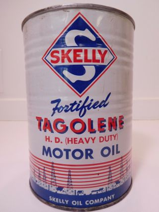 Killer Vintage Full Skelly Fortified Tangolene Motor Oil Can