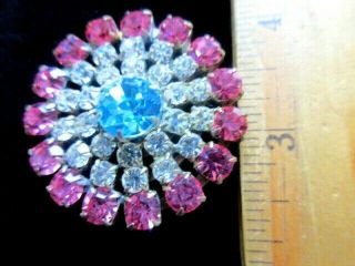 Xl Czech Vintage Style Glass Rhinestone Gorgeous Button Pink & Crystal W/c Blue