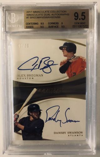 Alex Bregman Dansby Swanson 2017 Immaculate Dual Auto Bgs 9.  5/10 Braves Astros