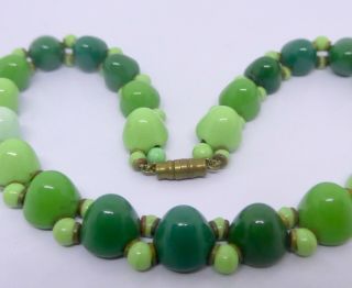 Vintage Czech Domed Green Glass Bead Choker Necklace - Art Deco Glass Beads
