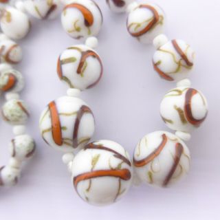 Vintage Czech Swirl Glass Bead Necklace - Patterned Swirled Glass Beads