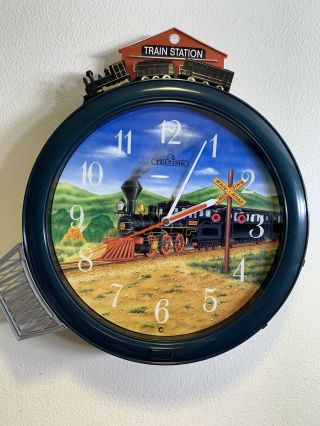 Vintage 1995 Hourly Action Train Clock Moving Railway Light Motion & Sound Wall
