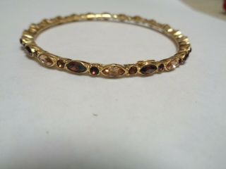 Vintage Signed Sorrelli Gold Tone Amber Crystal Beaded Bangle Bracelet